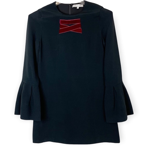 Alexis Black Bell Sleeve Velvet Lattice Josephine Shift Dress size small - Picture 2 of 7